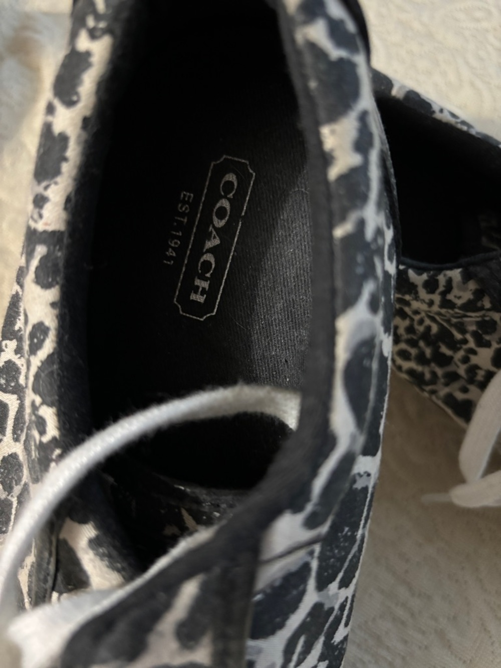 Coach Women's Black & White Leopard-Print Canvas Sneakers - Picture 3 of 6